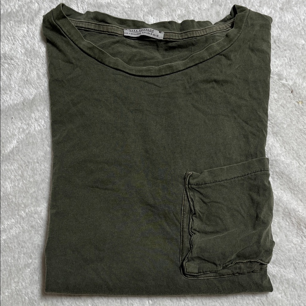 Zara Dark Olive Green Short Sleeve Pocket Tee